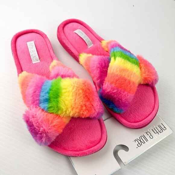 Fifth & Luxe Rainbow X Band Slippers Size 9 Fuchsia Pink - Picture 2 of 13